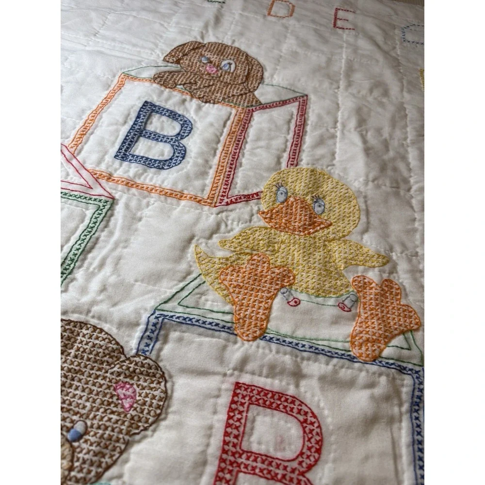 Jack Dempsey Completed Needle Art Cross Stitch Baby Blocks Crib Blanket 38